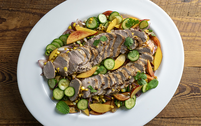 So Slurpy: Pork Tenderloin with Roasted Corn and Nectarine Salad